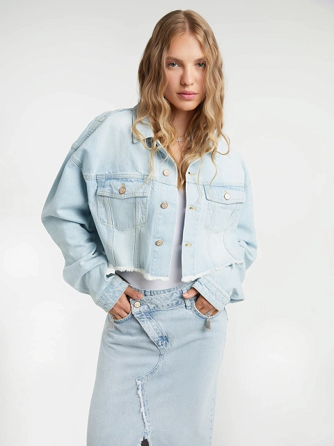 Blue Denim Cropped Jacket, 5