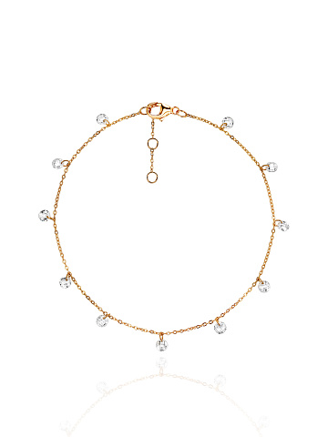 Yellow Silver & Round Shaped Cubic Zirkonia Anklet, 1