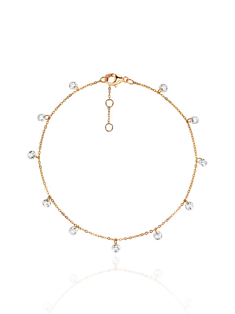 Yellow Silver & Round Shaped Cubic Zirkonia Anklet, 1