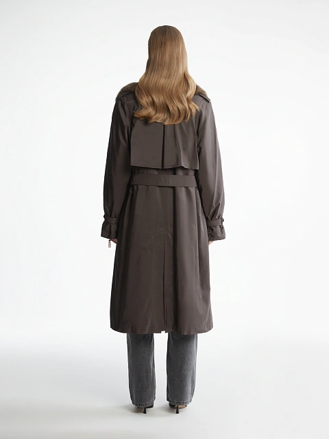 Sable Fur Lined Brown Trench Coat, 3