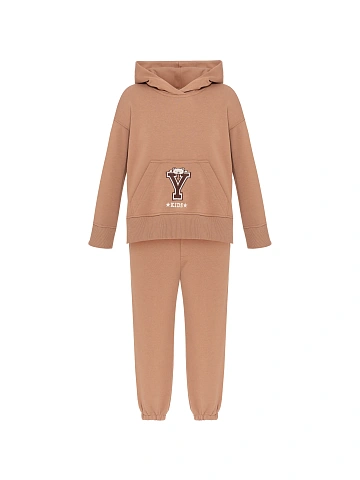 Kid's Brown Embroidered Jersey Tracksuit, 1