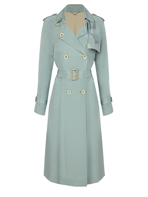 Light Blue Silk Double-breasted Trench Coat , 1
