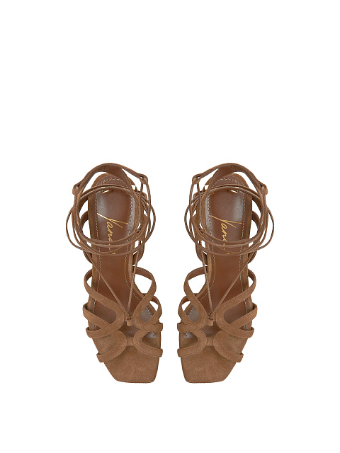 Brown Suede Lace Up Heeled Sandals, 4