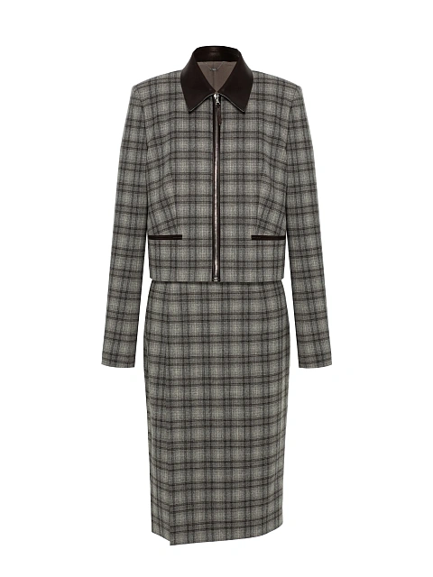 Grey Check Wool Midi Skirt Set, 3 Grey Check Wool Midi Skirt Set, 3