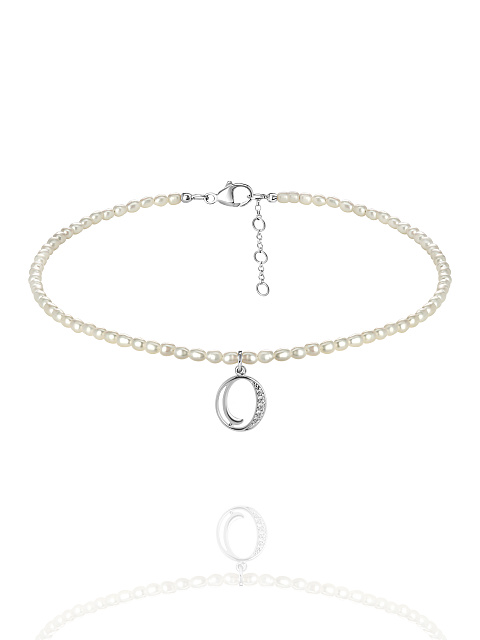 Pearls, Cubic Zirkonia & Silver "O" Letter Choker, 1