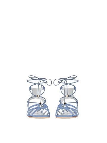 Light Blue Denim & Leather Flat Sandals, 2