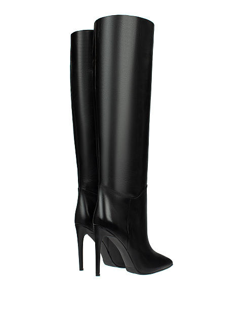 Black Leather Stiletto Boots, 3
