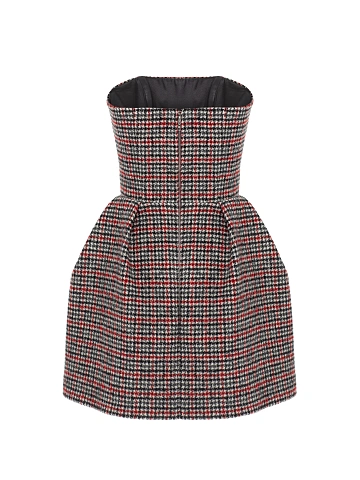 Grey & Red Check Wool Mini Dress, 2