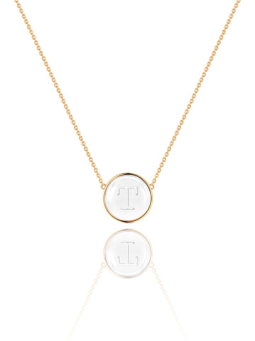 Yellow gold necklace with letter T pendant with rock crystal, 1