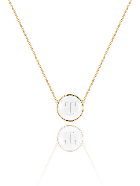 Yellow gold necklace with letter T pendant with rock crystal, 1