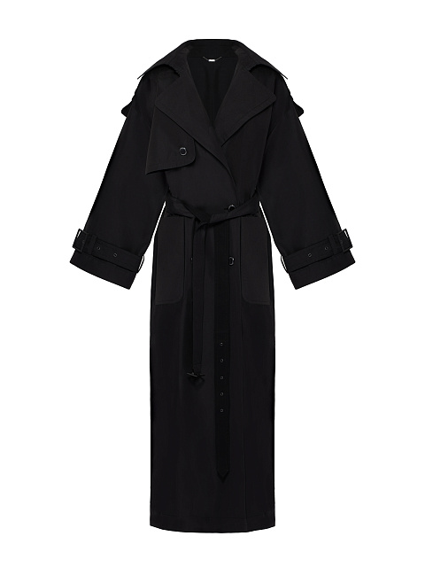 Black Leather Trim Cotton Trench Coat, 1 Black Leather Trim Cotton Trench Coat, 1