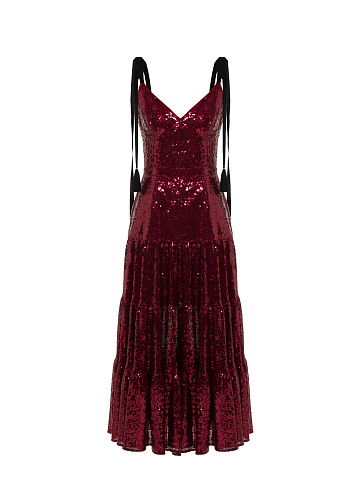 Bordeaux Sequined Midi Dress, 1