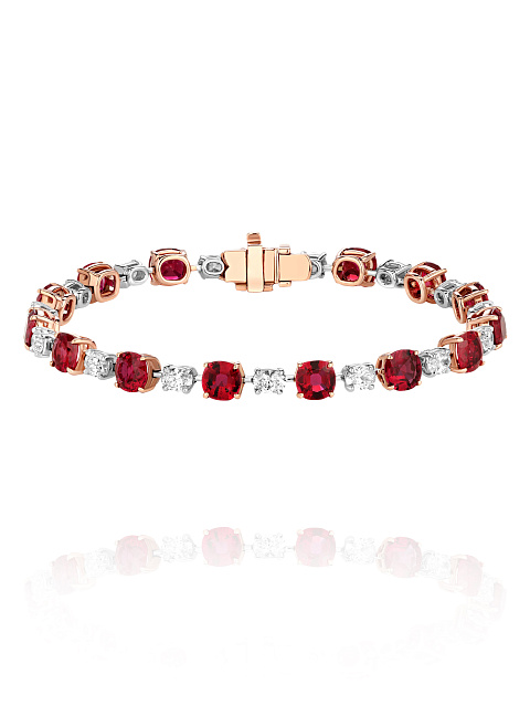 Oval Ruby & Oval Diamond & White & Yellow Gold Bracelet, 1