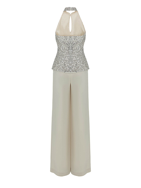 Beige Two-piece Suit Of Sequin Top And Silk Trousers, 5 Beige Two-piece Suit Of Sequin Top And Silk Trousers, 5