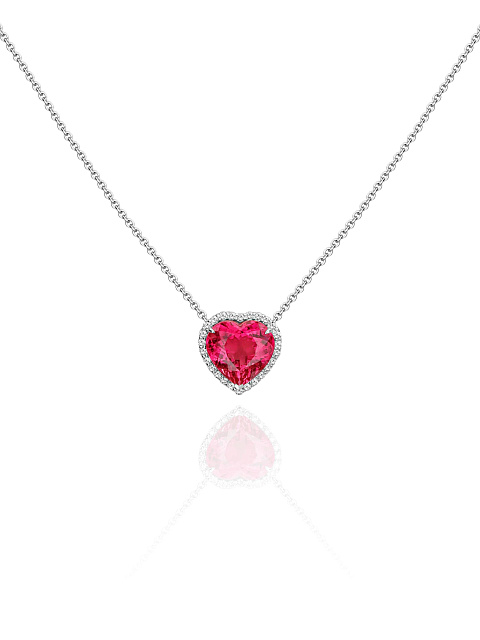 White gold necklace with heart-cut tourmaline and round diamonds, 1