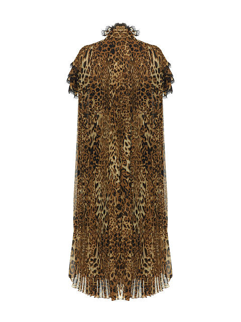Leopard Lace Trim Pleated Mini Dress, 2 Leopard Lace Trim Pleated Mini Dress, 2