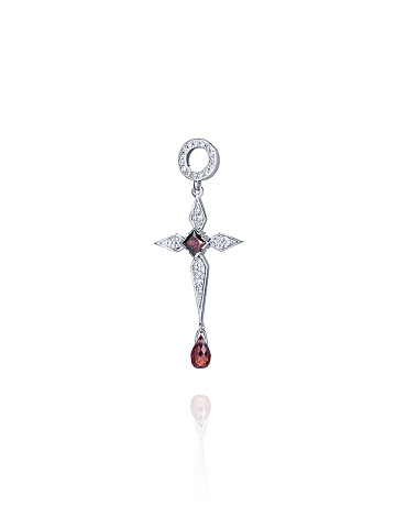 White Gold, Garnet & Diamonds Hoop Pendant, 1