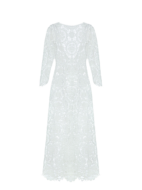White Lace Open Back Midi Dress, 1