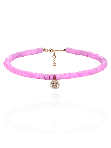 Pink Rubber & Rose Silver & Cubic Zirkonia Choker, 1