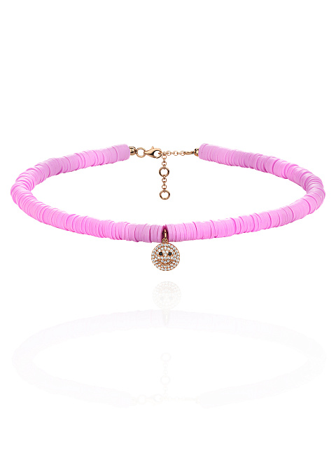 Pink Rubber & Rose Silver & Cubic Zirkonia Choker, 1