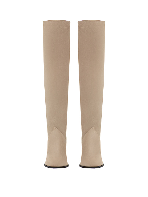 Beige Suede Heeled Long Boots, 2