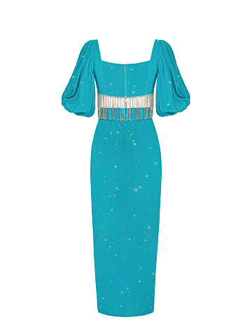 Turquiose Silk Top & Midi Skirt, 2