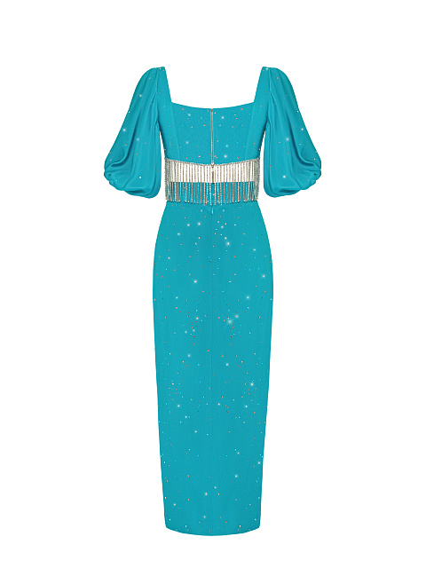 Turquiose Silk Top & Midi Skirt, 2