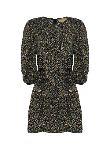 Black Flower Printed Lace Up Mini Dress, 1