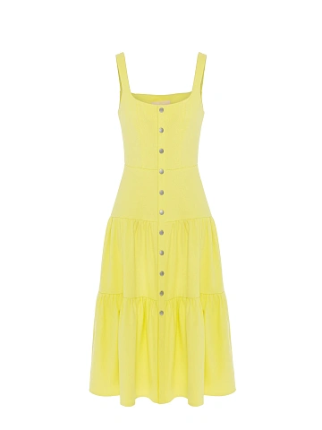 Yellow denim midi dress, 1