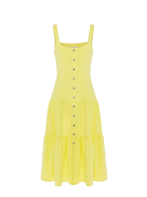 Yellow denim midi dress, 1 Yellow denim midi dress, 1