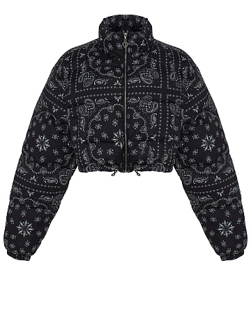 Black cropped down jacket with paisley pattern, 1