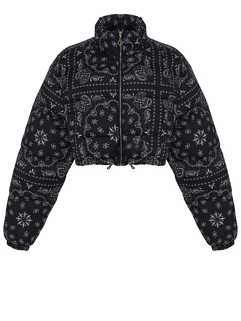 Black cropped down jacket with paisley pattern, 1 Black cropped down jacket with paisley pattern, 1