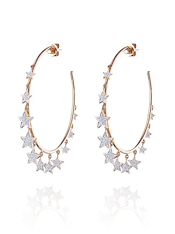 Rose Gold & Diamond Star Hoop Earrings, 1