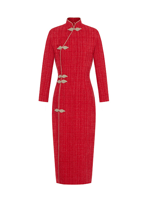 Red Tweed Midi Dress, 1