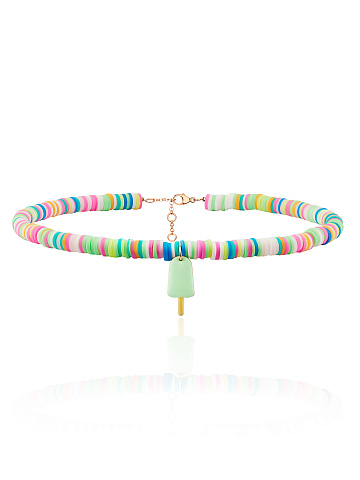 Kids Rose Silver, Rubber & Mint Enamel Ice Cream Choker, 1