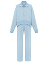 Костюм из голубого трикотажа, свитшот укороченный, брюки, лампасы белые васильки