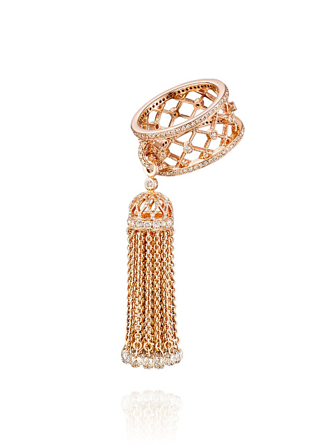 Rose gold tassel ring with diamonds, 1