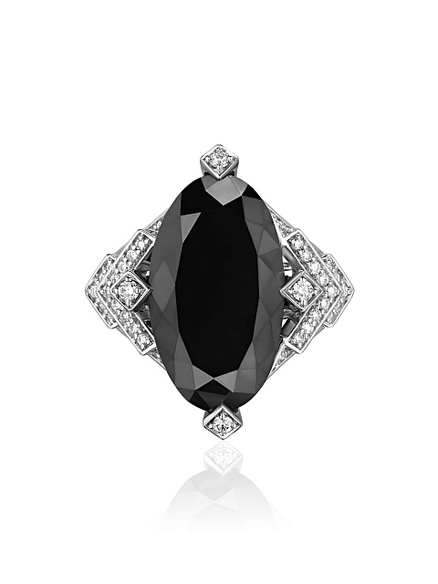 White gold ring with an oval-cut black diamond, 4