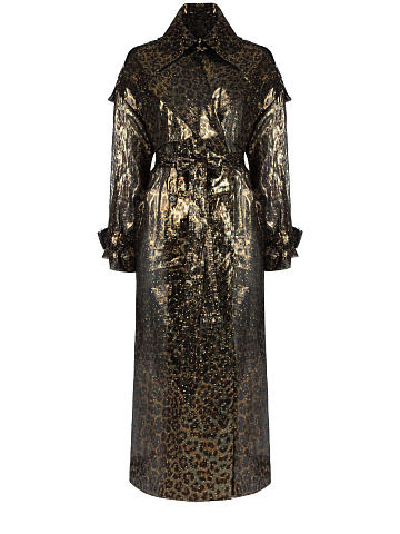 Leopard Printed Silk Trench Coat, 1