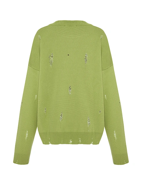 Neon Green Printed Distressed Cotton Sweater, 2 Neon Green Printed Distressed Cotton Sweater, 2