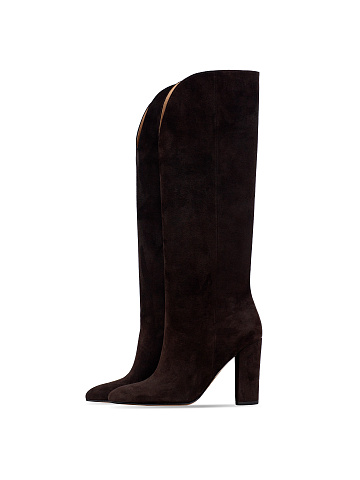 Dark Brown Suede Heeled Tall Boots, 1