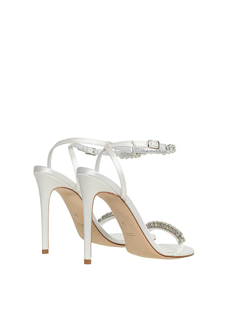 White Leather Sandals With Rhinestones, 3