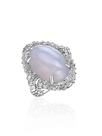 White gold ring with chalcedony and diamonds, 1