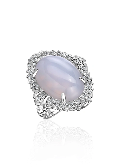 White gold ring with chalcedony and diamonds, 1