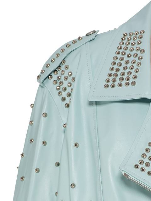 Voluminous Turquoise Biker Jacket With Spikes, 4