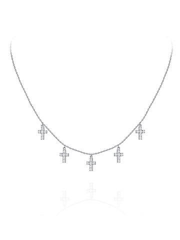 White Gold & Cubic Zirconia Cross Necklace, 1