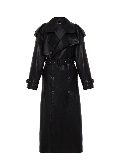 Black Textured Leather Trench Coat, 1 Black Textured Leather Trench Coat, 1
