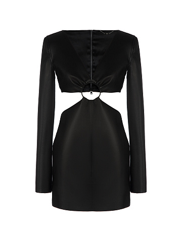 Black Leather Cut-out Mini Dress, 1