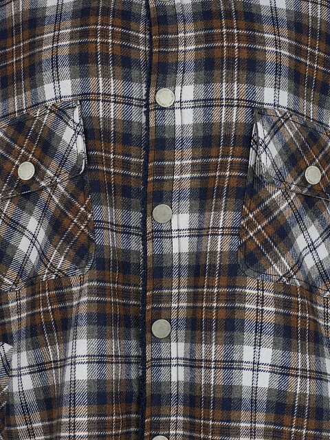 Men's Dark Brown Checked Navy Faux Fur Lined Shirt, 3 Men's Dark Brown Checked Navy Faux Fur Lined Shirt, 3