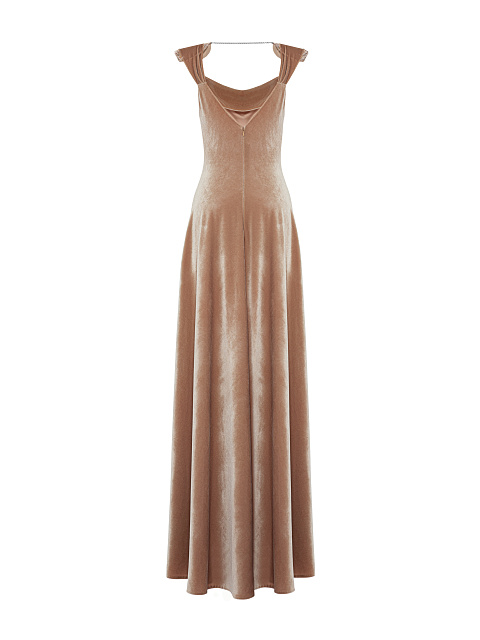 Dark Beige Rhinestones Velvet Maxi Dress, 2 Dark Beige Rhinestones Velvet Maxi Dress, 2